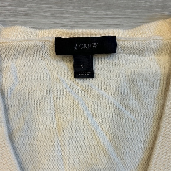 J. Crew Women's Cream Merino Wool V-Neck Sweater with Tie Sleeve - Small - Picture 3 of 8